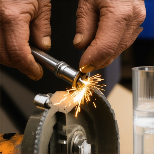 Iskusan majstor oštri burgiju za metal na stonom brusnom kamenu u radionici