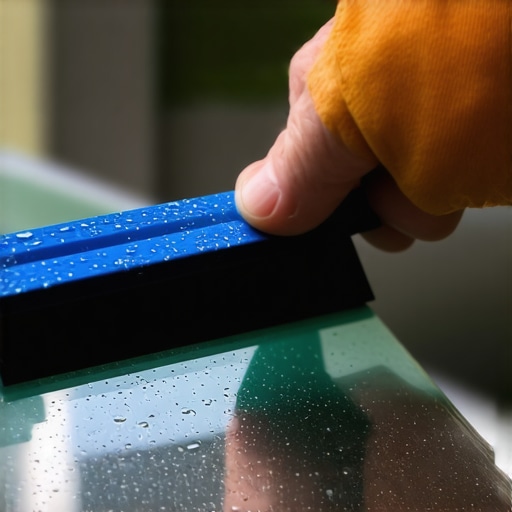 Detaljan prikaz istiskivanja vode špatulom prilikom lepljenja termo folije na staklo prozora.