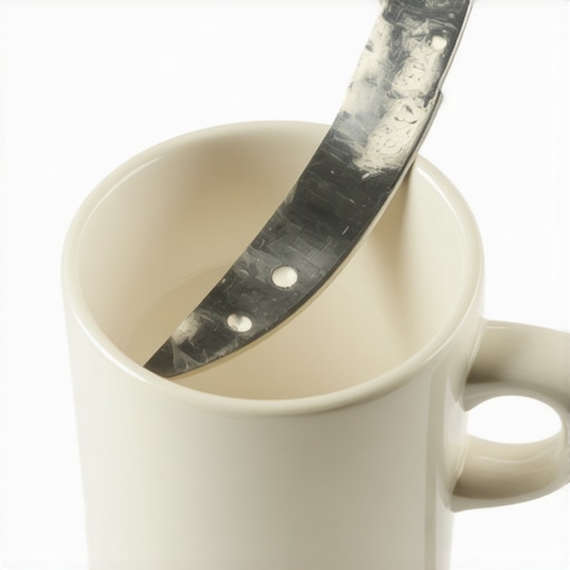 Pravilan ugao oštrenja noža na keramičkoj šolji Krupni plan sečiva noža pod uglom na dnu keramičke šolje tokom oštrenja