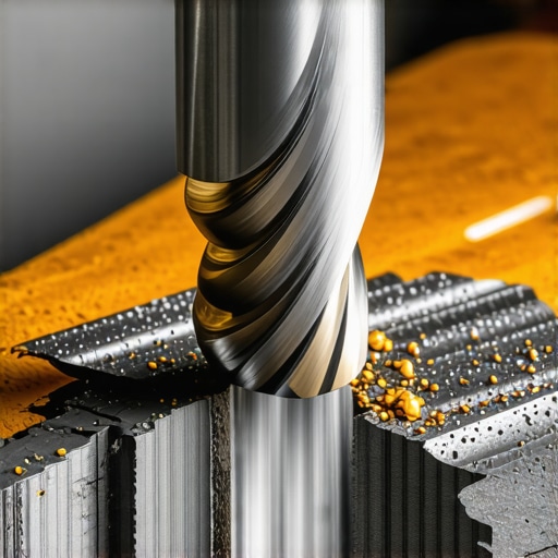 Pravilno bušenje metala sa dugim opiljcima Close-up detalj bušenja čelika sa vidljivim metalnim opiljcima i podmazivanjem