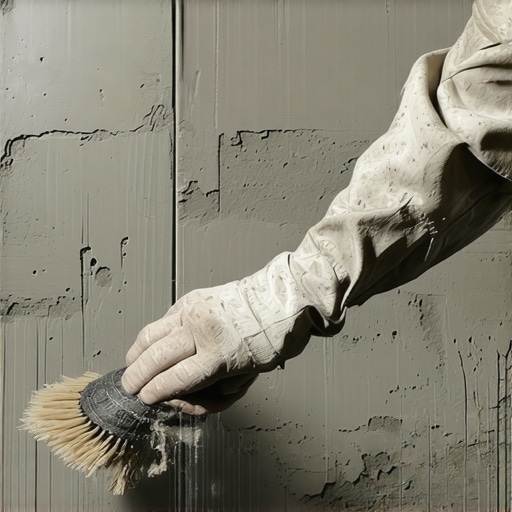 Radnik nanosi sivi cementni premaz na vlažan podrumski zid pomoću četke