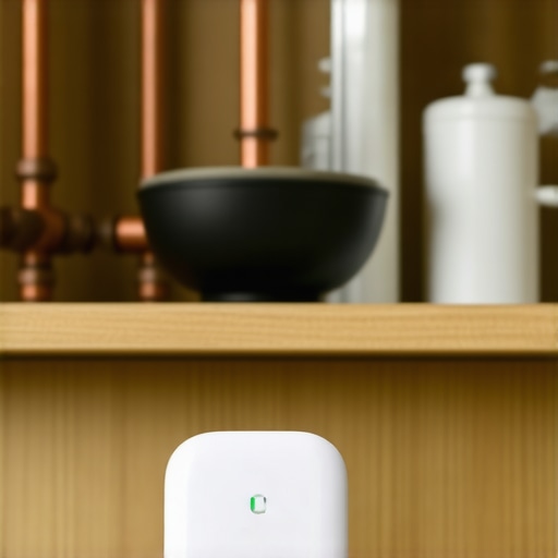 Smart senzor za detekciju curenja vode postavljen u kuhinjski element