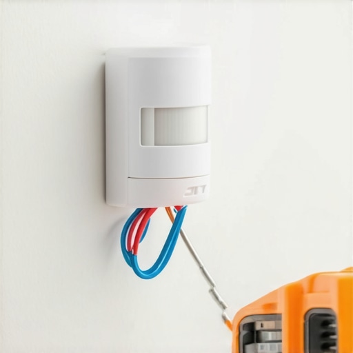 Detaljan prikaz ožičavanja PIR senzora pokreta sa braon i plavim provodnicima