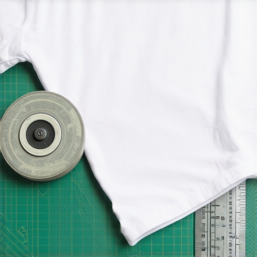 Osoba koristi rotacioni sekač i metalni lenjir za pravljenje krpa od stare bele majice na zelenoj podlozi.