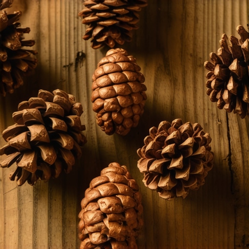 Suve šišarke na drvenom stolu spremne za DIY projekat