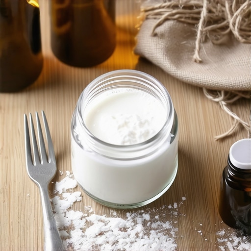 Proces pravljenja prirodnog osvezivaca od sode bikarbone i etericnih ulja u staklenoj tegli na drvenom stolu