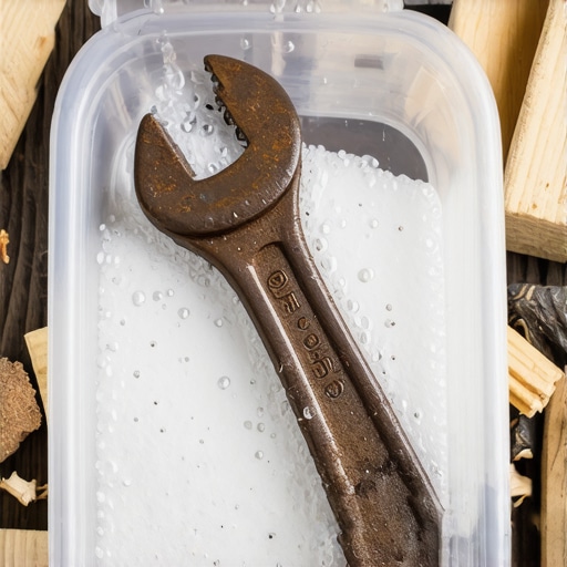 Rđavi ključ u rastvoru sirćeta i soli u radionici