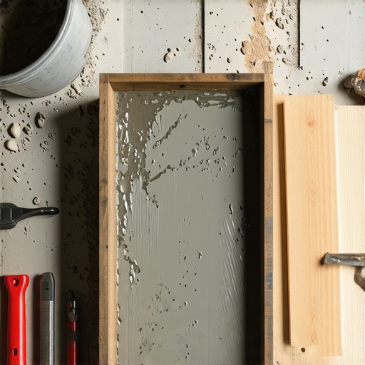 Proces izlivanja betona u kalup Beton u drvenom kalupu za stočić u radionici