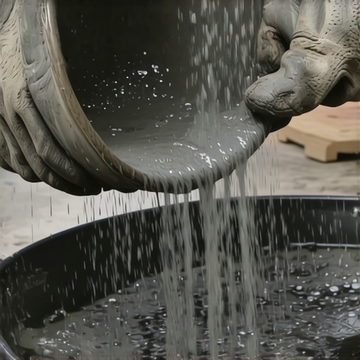 Proces izlivanja betona u uradi sam saksiju Ruke majstora sipaju beton u plastičnu kantu za pravljenje saksije