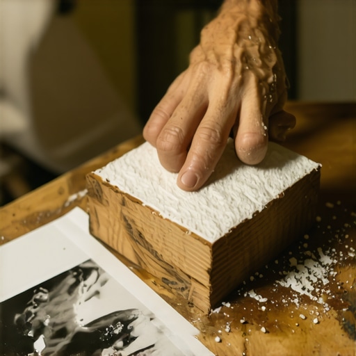 Proces prenosa fotografije na drvo trljanje papira Detaljan prikaz skidanja papira sa drveta tokom DIY foto transfera