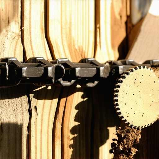 Detaljan prikaz pravilnog ugla turpije na zubu motorne testere na drvenom panju.