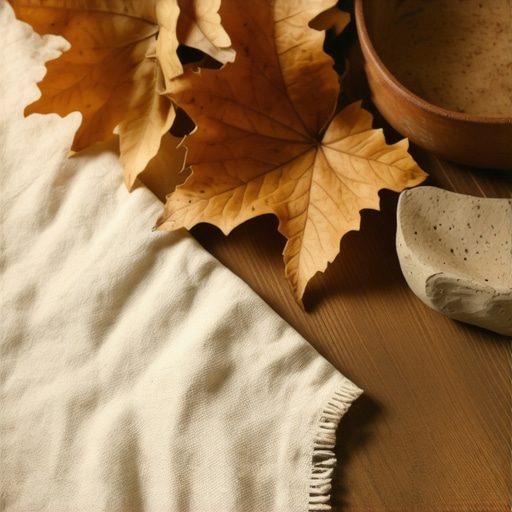 A professional DIY autumn table arrangement featuring a linen runner and preserved natural leaves.