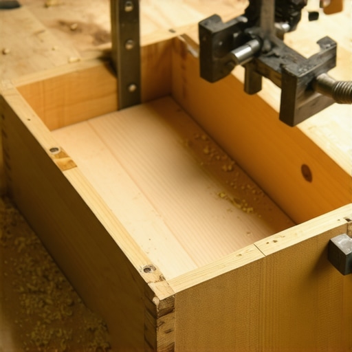 Detaljan prikaz lepljenja i stezanja drvenog sanduka za igračke