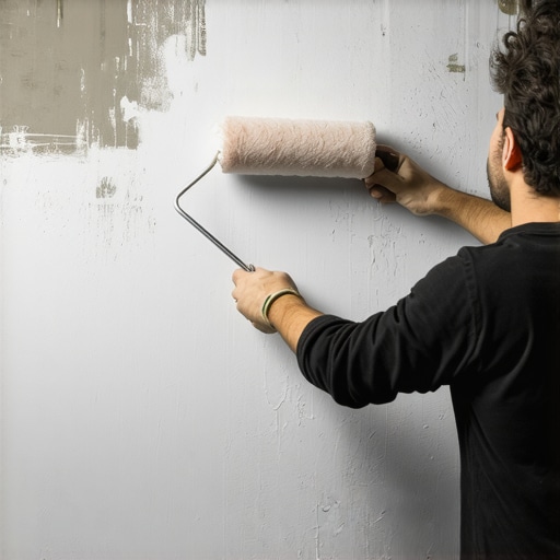 Savršena tehnika farbanja zida bez mrlja Ruka majstora koristi valjak sa mikro-vlaknima za nanošenje boje na zid