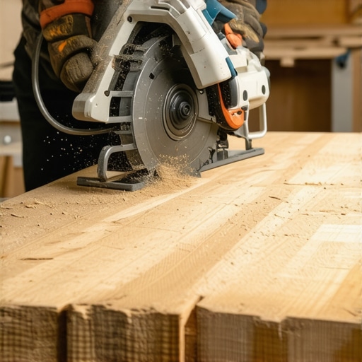 Majstor seče kuhinjsku radnu ploču kružnom testerom sa mnogo zuba