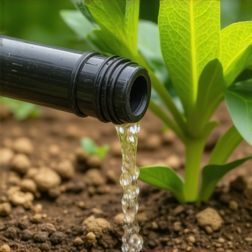 Detaljan prikaz kapaljke na crnom crevu u bašti