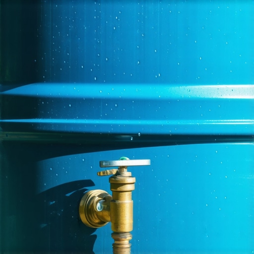 Sistem za sakupljanje kišnice od plastičnog bureta Instalirana mesingana slavina na plavom plastičnom buretu za kišnicu