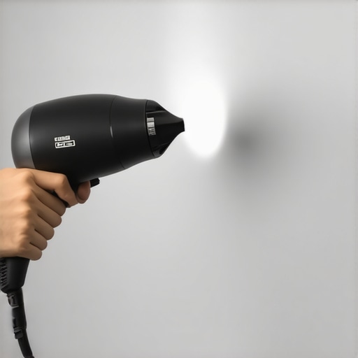 Osoba koristi fen za kosu da omekša lepak na zidu pre skidanja slike