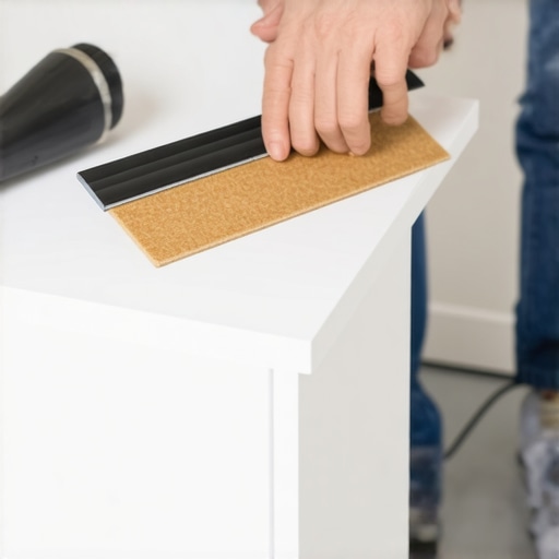 Osoba lepi samolepljivu foliju na nameštaj koristeći profesionalni alat