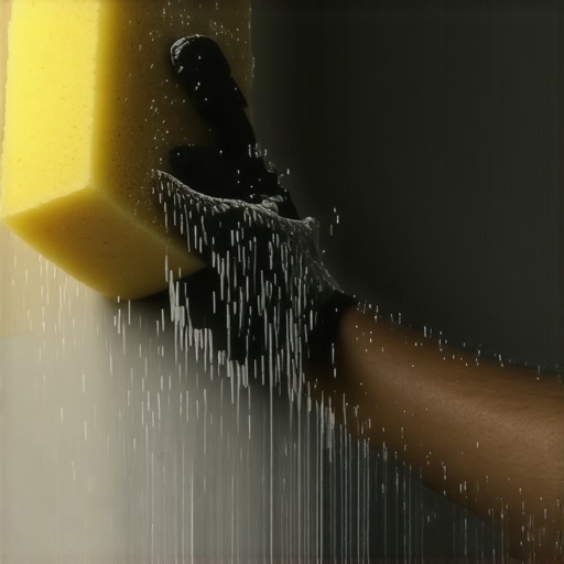 Ruka nanosi teksturu na zid pomoću pocepanog sunđera