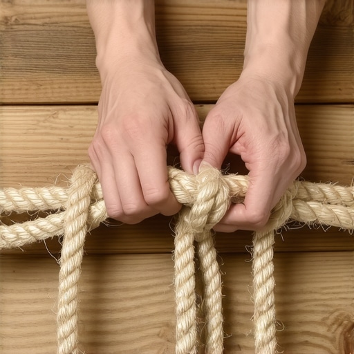 Krupni plan ruku koje vezuju boho čvor na kanapu