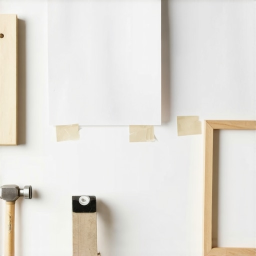 Papirni šabloni zalepljeni krep trakom na zid za planiranje galerije slika