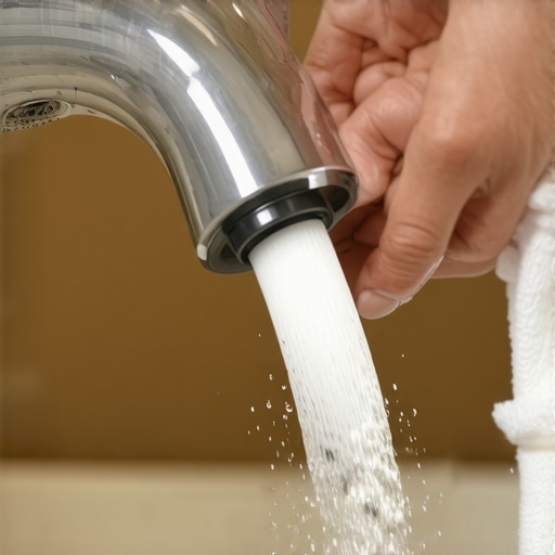 Štedljivi perlator postavljen na slavinu koji pokazuje penušavi mlaz vode za uštedu