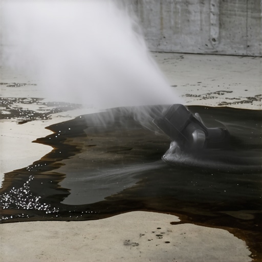 Mlaz suve pare čisti masnu mrlju sa betonskog poda u garaži