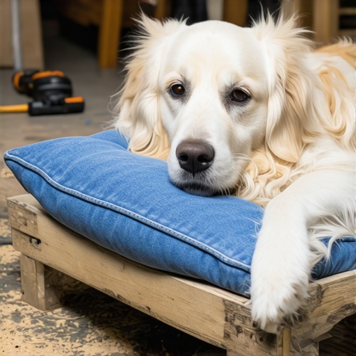 Ručno pravljen drveni krevet za psa od reciklirane gajbe sa udobnim jastukom