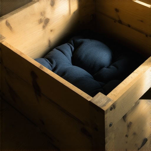 Unikatan krevet za psa od drvenog sanduka Ručno rađen krevet za psa od starog drvenog sanduka sa jastukom