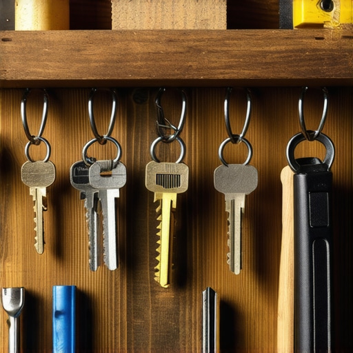 Detaljan prikaz ručno rađene drvene police za ključeve od hrastovog drveta