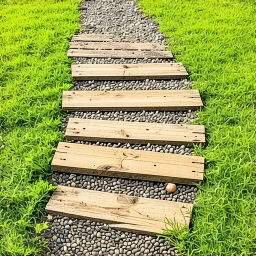 Konstrukcija baštenske staze od drvenih dasaka i rizle