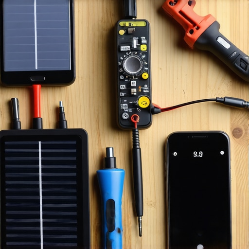 Detaljan prikaz uradi sam solarnog punjača za telefon sa multimetrom i alatima na radnom stolu