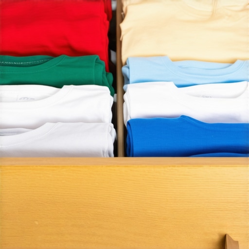 Organizovana fioka sa vertikalno složenim majicama