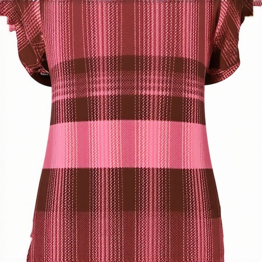   Vertical pink and brown stripes run across the chest and short sleeves of this trendy crew-neck top. Its lightweight cotton-knit fabric ensures a soft feel, making it perfect for daily wear. 