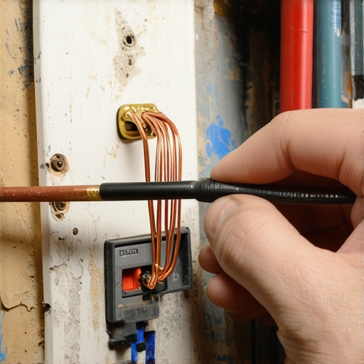 Ruke majstora zatežu bakarne žice na električnom prekidaču