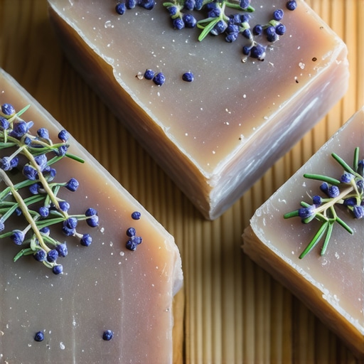 Domaći sapuni sa sušenim biljem na drvenoj podlozi