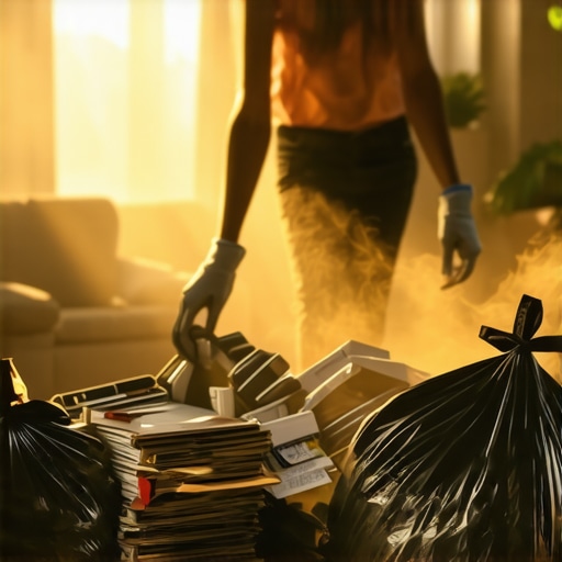 Osoba sa rukavicama čisti krš i stavlja nepotrebne stvari u crne džakove za smeće