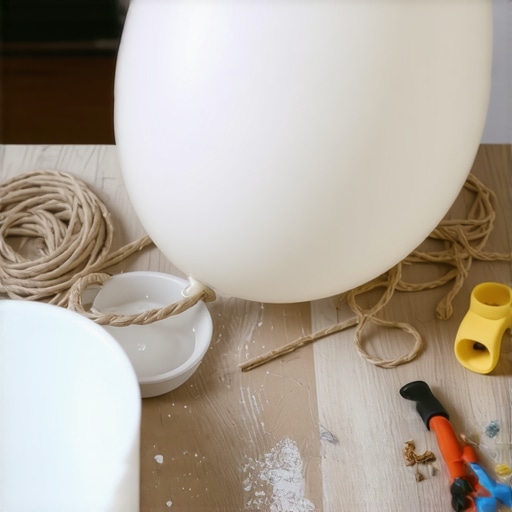 Radni sto sa materijalima za pravljenje DIY lampe od kanapa i balona