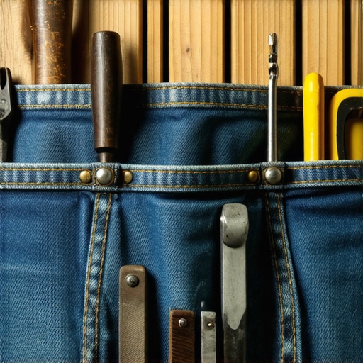 Ručno rađena izdržljiva torba za alat napravljena od recikliranog teksasa na drvenom radnom stolu