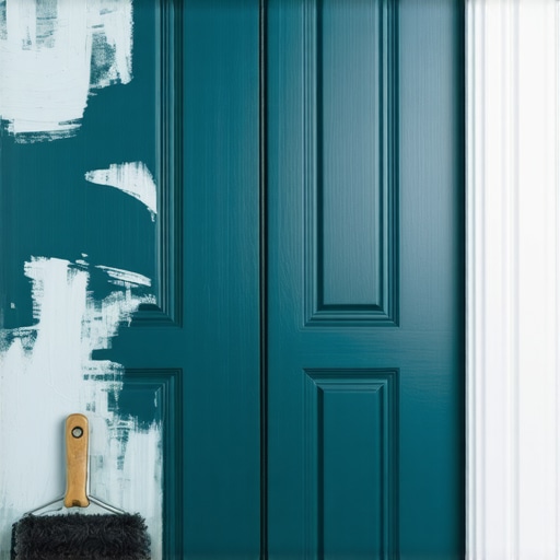 Detaljan prikaz farbanja drvenih vrata mikrofiber valjkom u tamno plavu boju