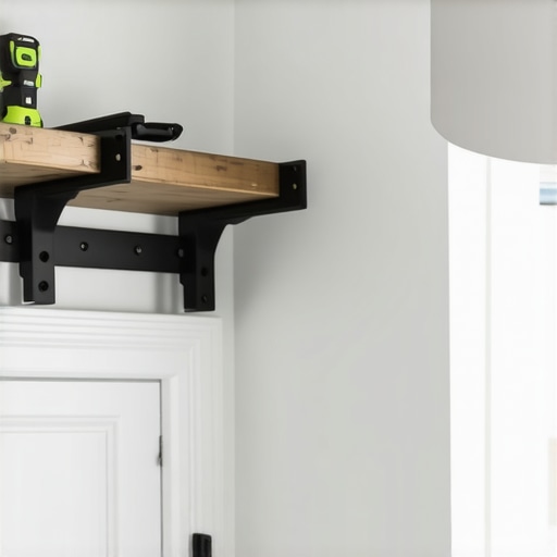 Čelični nosač i drvena daska iznad okvira vrata u kupatilu sa libelom