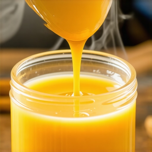 Proces izlivanja rastopljenog prirodnog pčelinjeg voska u staklenu teglu sa fitiljem