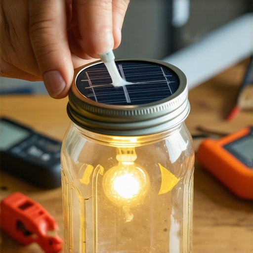 Ručna izrada solarne lampe od staklene tegle na radnom stolu