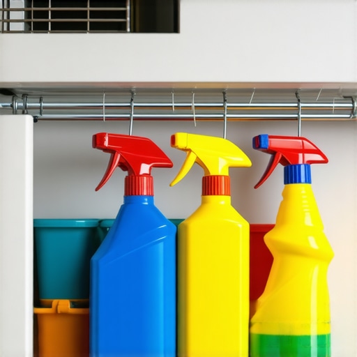 Teleskopska šipka u kuhinjskom ormariću drži boce sa prskalicama