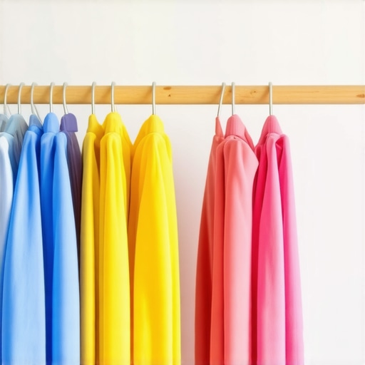 Šalovi okačeni na alkice za tuš zavese na drvenom ofingeru u ormaru