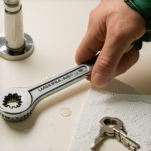 Ruke majstora kako popravljaju slavinu ključem