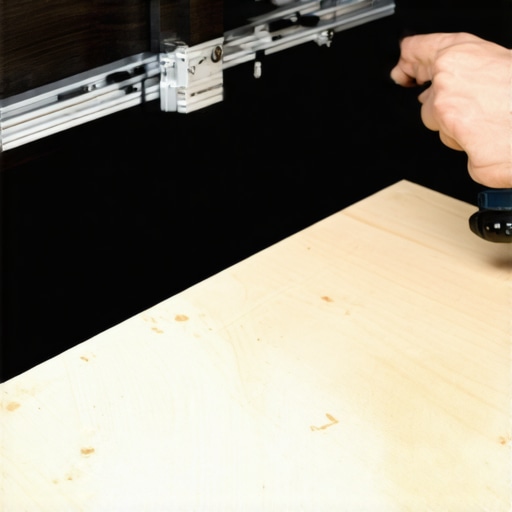 Detaljan prikaz ugradnje drvene klizne police sa metalnim teleskopskim klizačima u unutrašnjost kuhinjskog ormarića.