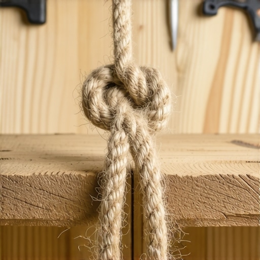 Detalj čvora i teksture drveta na DIY visećoj polici